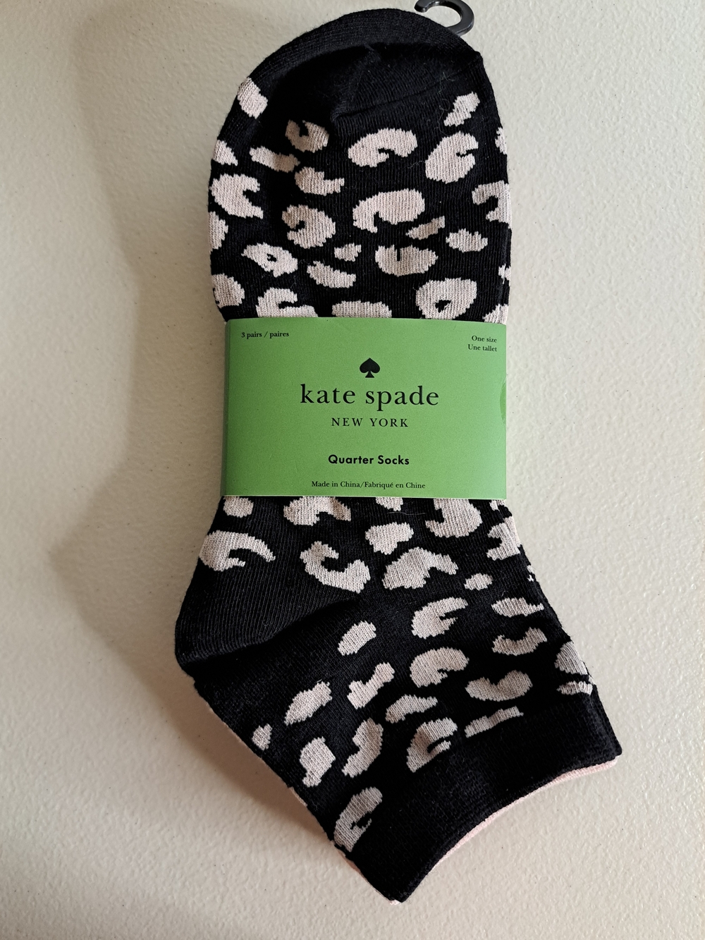 3 Pairs kate spade Black & Cream Leopard Quarter Socks